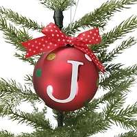 HOLIDAY TIME J RED LETTER GLASS ORNAMENT