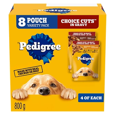 Pedigree Nourriture Humide pour Chiens Adultes Coupes de Choix au Jus Saveur de Filet Mignon et de Poulet Grillé Assortiment de Sachets 800g