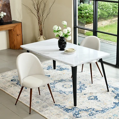 Lot de 2 chaises de salle à manger Homy Casa sans accoudoirs avec dossier incurvé et rembourré, tissu beige