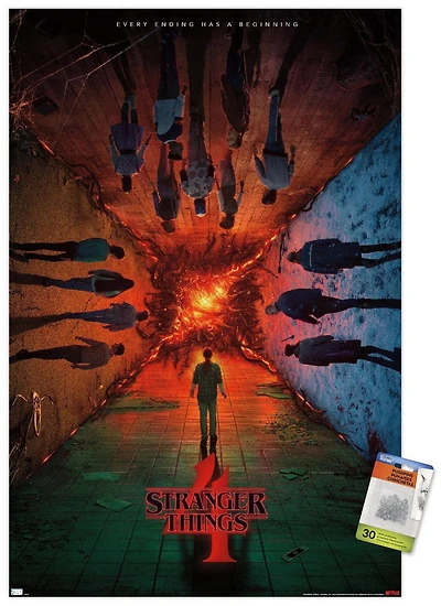Netflix Stranger Things: Season 4 - Groupe Teaser Une Feuille 22,375" x 34" Affiche Murale avec Montures d'Affiche, par Trends International
