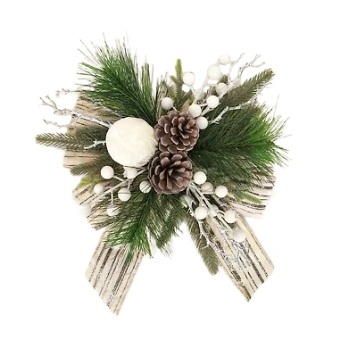 White Berries Christmas Floral Bow Decor, 13" Tall, Holiday Time, HOLIDAY TIME PL WHITE BERRY FLRL BOW