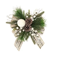 White Berries Christmas Floral Bow Decor, 13" Tall, Holiday Time, HOLIDAY TIME PL WHITE BERRY FLRL BOW