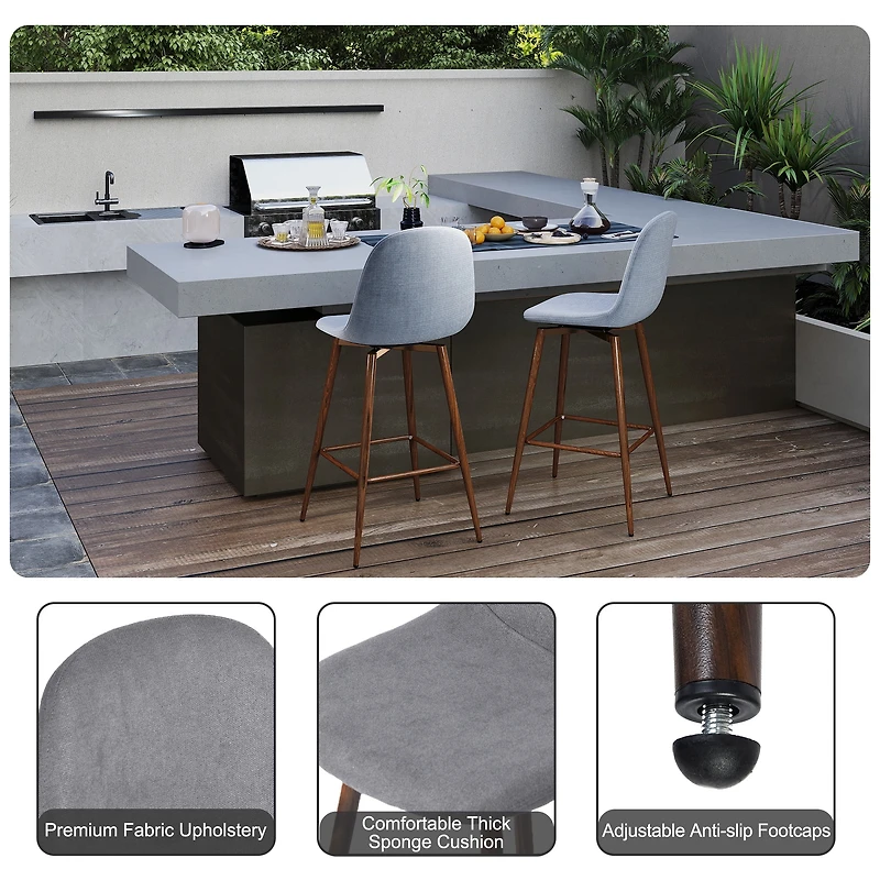 Homy Casa Lot de 2 tabourets de bar contemporains, hauteur d'assise 66 cm, revêtement en tissu et pieds en bois, Gris