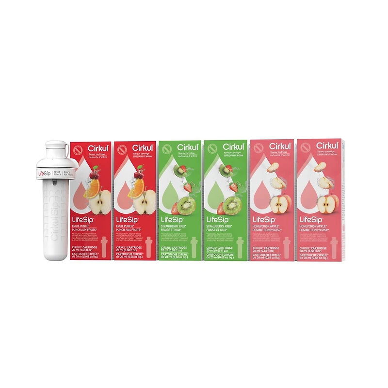 Cirkul LifeSip Flavor Cartridge Variety Pack, 6-Pack (2 Fruit Punch, 2 Strawberry Kiwi, 2 Honeycrisp Apple)., Cirkul Sip® flavor cartridges, 6-pack