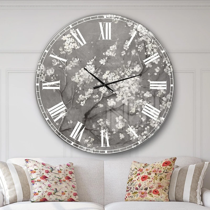 Designart Fleurs de cerisier blanc I horloge murale