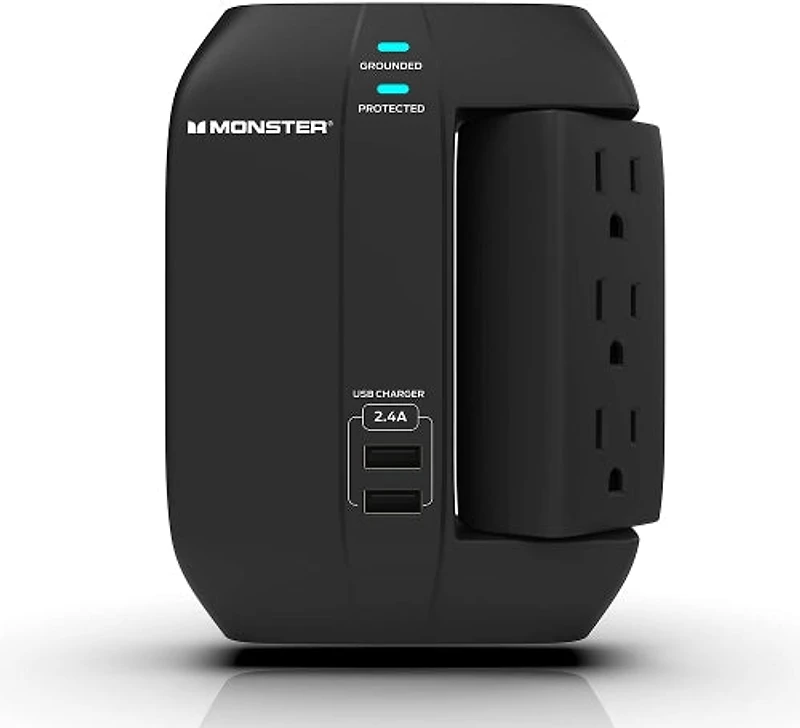 Monster Swivel Wall Tap with 6 Outlets and 2 USB Ports - English/French