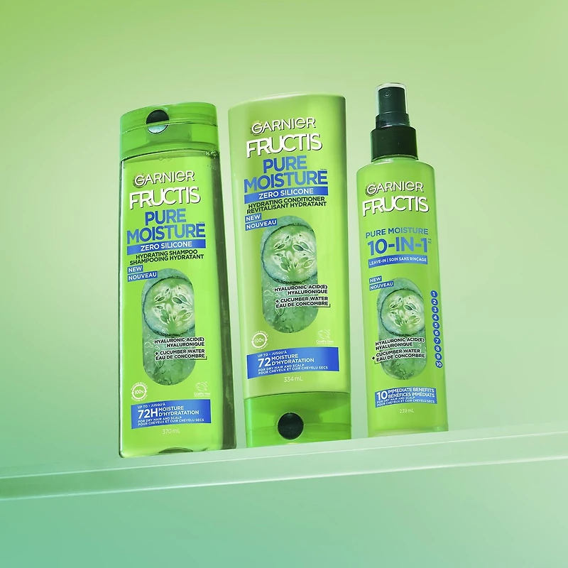 Garnier Fructis Pure Moisture 10-in-1 Leave-In Spray For Dry Hair & Scalp, Hydrating Hair Treatment, With Hyaluronic Acid and Cucumber Water - 239ml, 10 immediate hair benefits
