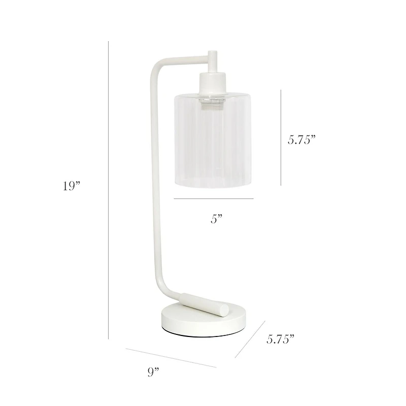 Lampe de bureau à lanterne industrielle en fer de style antique de Simple Designs Bronson avec abat-jour en verre