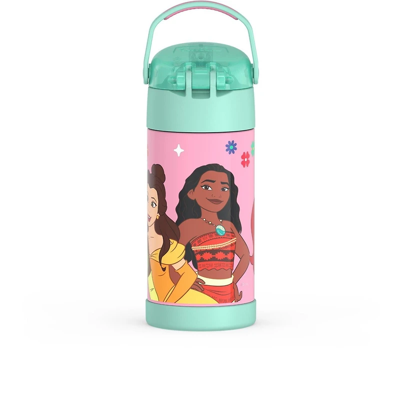 Thermos Kids Bouteille d'eau isotherme sous vide avec paille rabattable, 355 ml, princesse