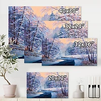 Designart Pastel Christmas Forest With River Canvas Wall Art