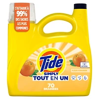 Détergent à lessive liquide Tide Simply Tout-en-un, parfum Fleur d’oranger, 70 brassées, 2,72 L