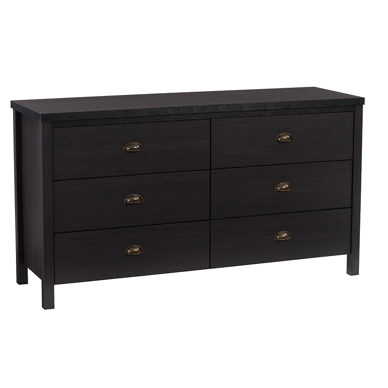 CorLiving Boston Modern Engineered Wood 6 Drawer Wide Adult Dresser with Interlocking Drawers, Black