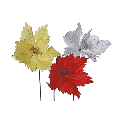 Glitter Edged Veiny Poinsettia Stem - Set of 3