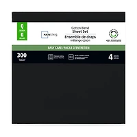 Mainstays 4-Piece 300 Thread Count Black- CVC Cotton Blend Bed Sheet Set, Queen (Adult), Queen Sheet Set