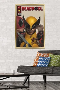 Marvel Deadpool & Wolverine - Homage Cover Wolverine Kisses Wall Poster with Magnetic Frame, 22.375" x 34"
