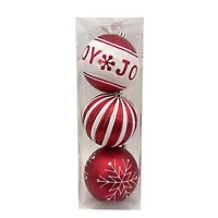 Holiday Time 200 mm Shatterproof Christmas Ornaments, Red & White, 3 Count