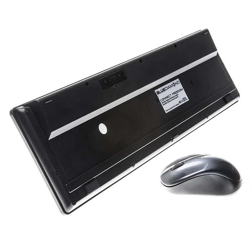 BlueDiamond Connect Combo Clavier sans fil à membrane avec Souris sans fil à technologie 2,4 GHz - Disposition Anglais - Noir