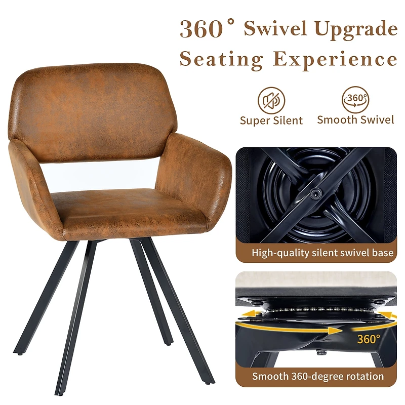 Homy Casa Set of 2 Upholstered Swivel Chair with Cut-Out Back, Armrest Accent Chair for Living Room, Brown Faux Suede