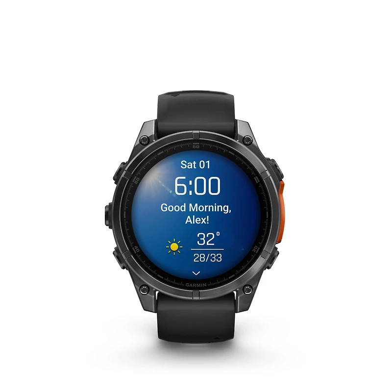 Montre intelligente GPS Garmin fēnix® 8 à écran AMOLED - 47 mm - Lunette gris ardoise avec bracelet en silicone noir