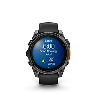 Montre intelligente GPS Garmin fēnix® 8 à écran AMOLED - 47 mm - Lunette gris ardoise avec bracelet en silicone noir