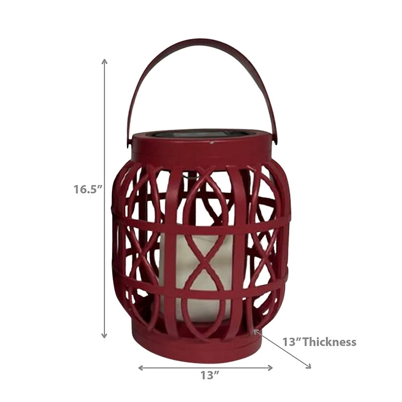 LED Solar Basket Weave Lantern With Faux Candle Red