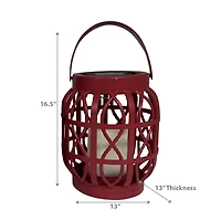LED Solar Basket Weave Lantern With Faux Candle Red