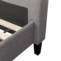 CorLiving Bellevue Adult Queen Fabric Upholstered Platform Bed with Tufted Headboard and Slats, Light Grey