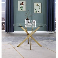 Diva Glass Star Dining Table, Round 36" with Tempered Glass Top and Polished Gold Stainless Steel Base – Showcasing a Unique Star-Inspired Design, Perfectly Sized for 4 People to Elevate Any Dining Sp