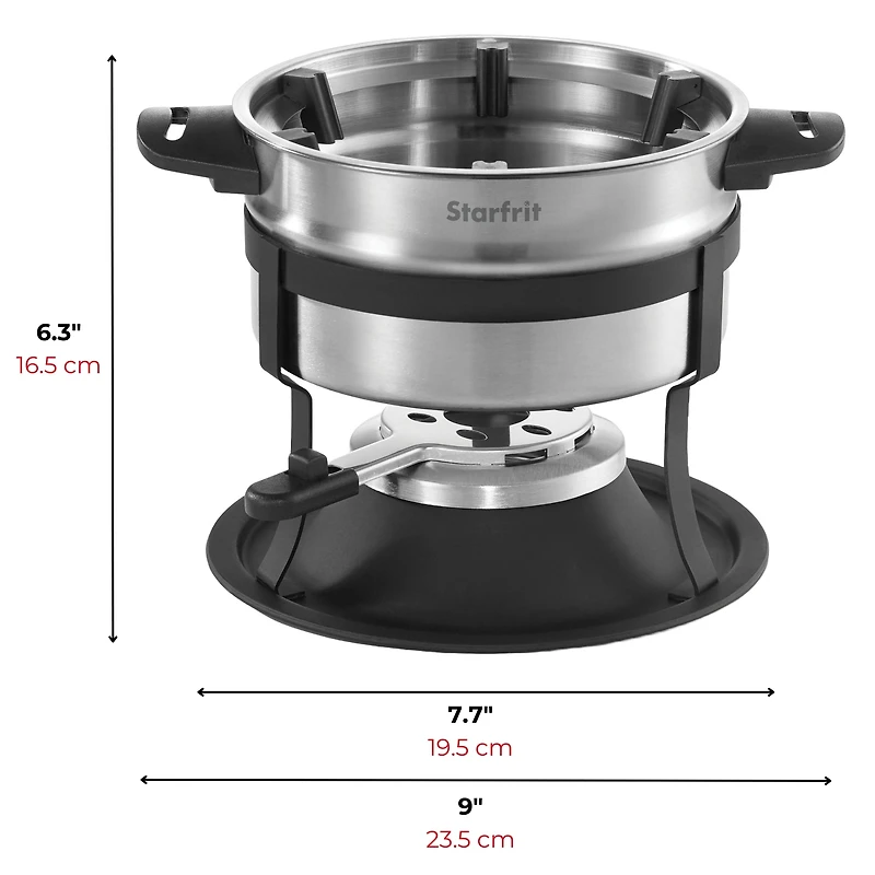 Starfrit Ensemble Fondue 3-en-1, 19 Pièces, Casserole Inox 1,6L, Guide de Fourchettes Magnétique, Brûleur Sécurisé, Parfait Pour Fondue Viande, Fromage et Chocolat Compatible à Induction