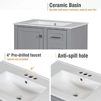 Homy Casa 30 in Modern Charcoal Grey Kitchen Sideboard with Ceramic Sink