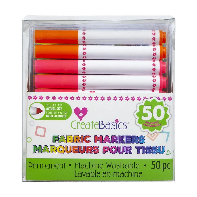 Create Basics Fabric Markers Bullet Tip 50 Pack, Permanent fabric markers