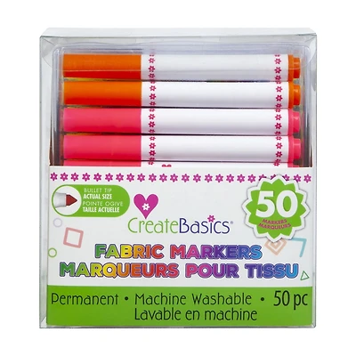 Create Basics Fabric Markers Bullet Tip 50 Pack, Permanent fabric markers