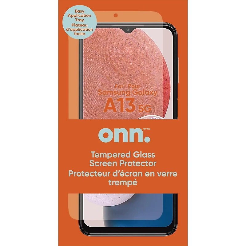 onn. Protecteur d'écran en verre simple pour Samsung Galaxy A13 avec support