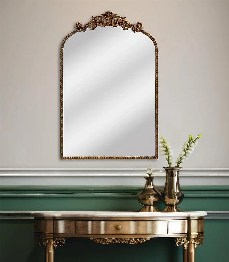 Crystal Art Gallery 20" x 30" Gold Filigree Arch Wall Mirror, With Frame <ul><li>Its classic design complements various interior themes from traditional to contemporary.</li><li>Not just a mirror but a piece of art that enhances the beauty of your space.</li><li>Built to last with high-quality materials ensuring stability and longevity.</li><li>Designed to lean</li></ul>