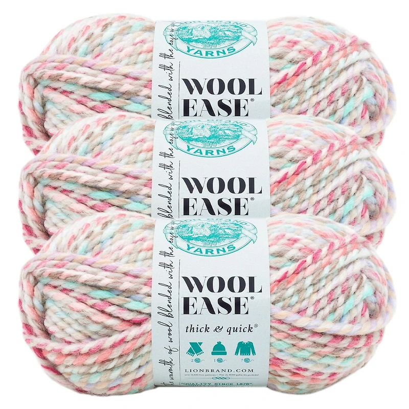 Lion Brand Wool-Ease Thick & Quick Yarn #6 Super Chunky Wool Acrylic Yarn 3-Pack