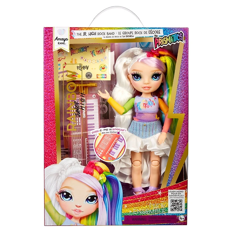 Rainbow High Jr High Rock Band - Amaya, Rainbow 9” Fashion Doll with Keyboard and Stickers