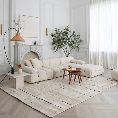 Tapis d'interieur abstrait Rug Branch Domus, creme noir, moderne - Salon, chambre, salle a manger et cuisine