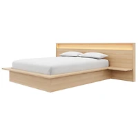 Monroe Queen Size Bedroom Set with Slatted Bedframe, Wide Headboard with Lights and Shelves