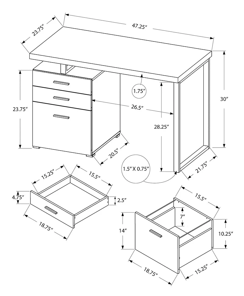 Monarch Specialties Computer Desk, Home Office, Laptop, Left, Right Set-up, Storage Drawers, 48"l, Work, Metal, Laminate, Grey, Black, Contemporary, Modern