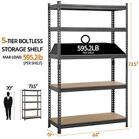 Fullfurnique 73.5″ Height 5 Tiers Adjustable Boltless Storage Shelf, Black