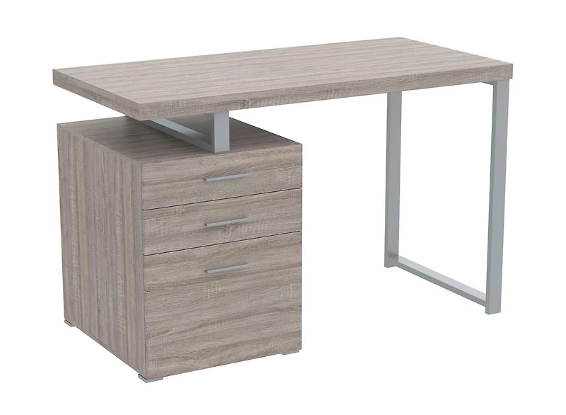 Safdie & Co. Computer Desk 47.25L Dark Taupe 3 Drawers Silver Metal