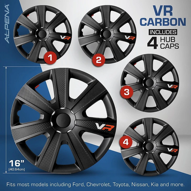 16 In VR Carbon Black Wheel Cover 4 pack