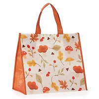 Reusable Shopping Grocery Bag, Seasonal Fall Tote Bag with Bottle Holder, Orange