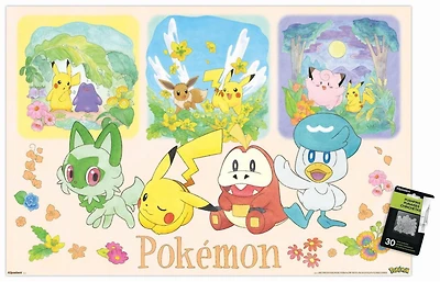 Pokémon: One Scene - Group Wall Poster, 14.725" x 22.375" Framed