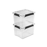 Sterilite 32 L Gasket Box, WaterProof Clear Plastic Storage Bin with Lid, Gasket Seal and Durable Latches, Black, 4 Pk