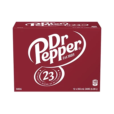 Dr Pepper Soda 12 x 355mL, Cans, 12x355mL