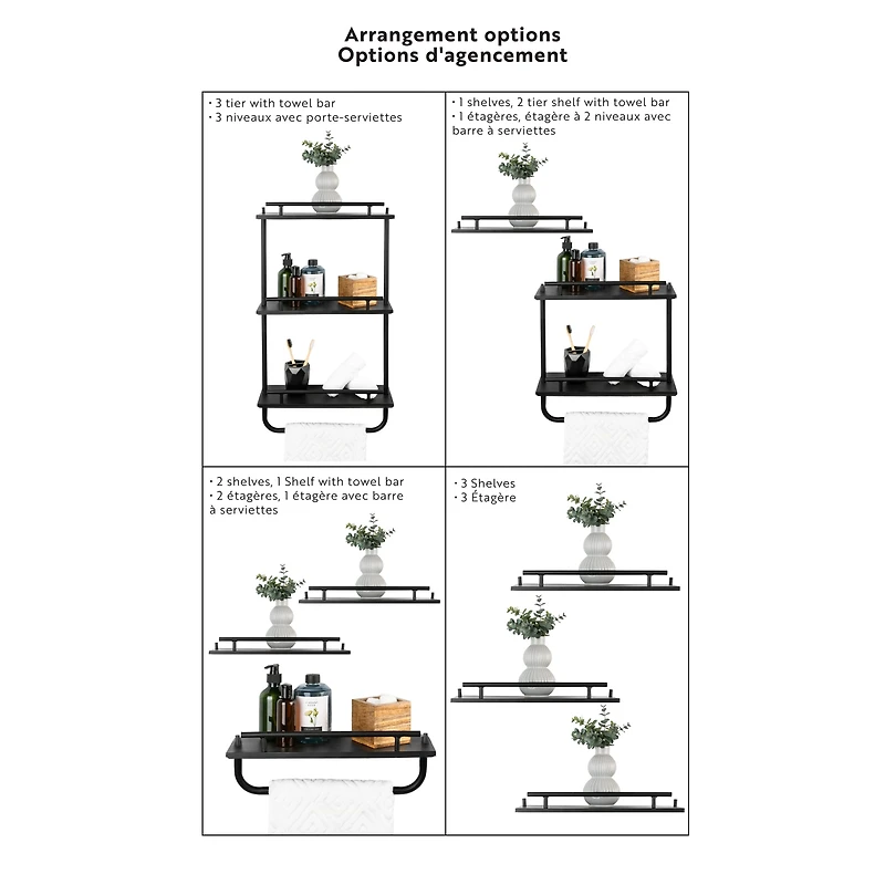 Era Soho Three Tier Wall Shelf, 16.14x29.76in, Matte Black