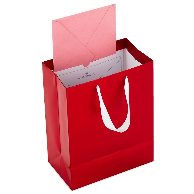 Hallmark 9" Medium Gift Bag (Red Foil with White Bow) for Valentine's Day, Christmas, Birthdays, Parties or Any Occasion