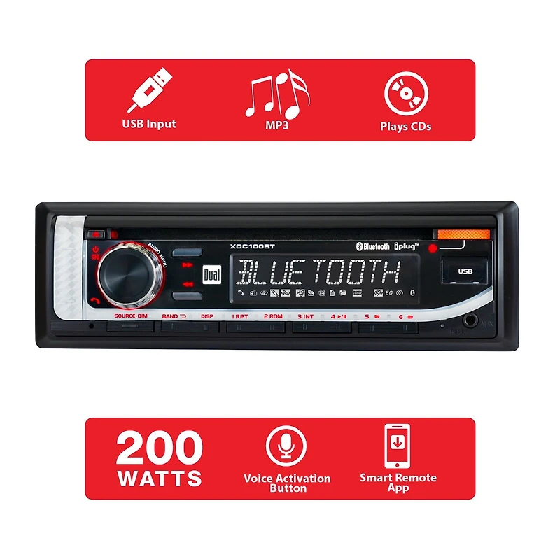 Dual Electronics XDC100BT Single DIN Car Stereo with CD Player, Bluetooth, USB