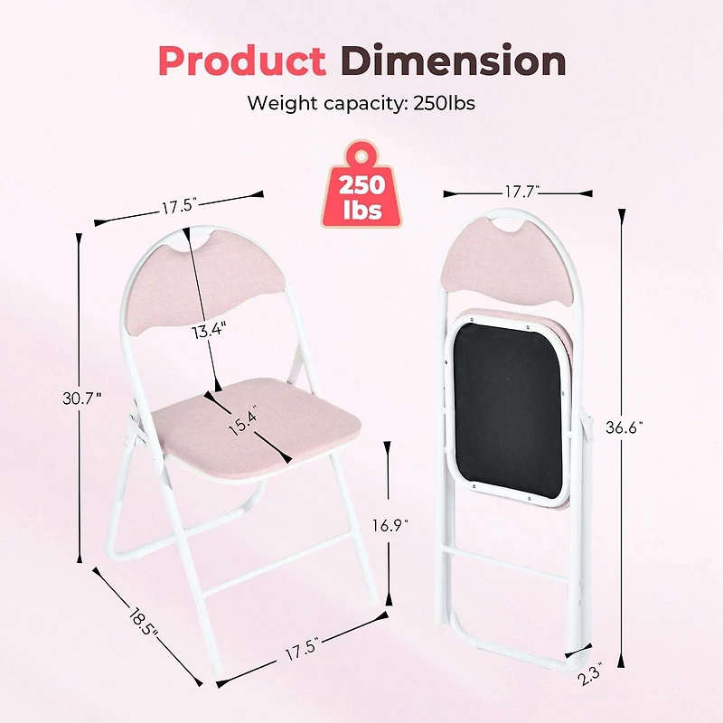 Homy Casa Folding Chair Set of 4 - Premium Upholstery Padded Folding Chairs 4 Packs with Sturdy Metal Frame, Brown Suede/ Pink Fabric/ Grey Fabric